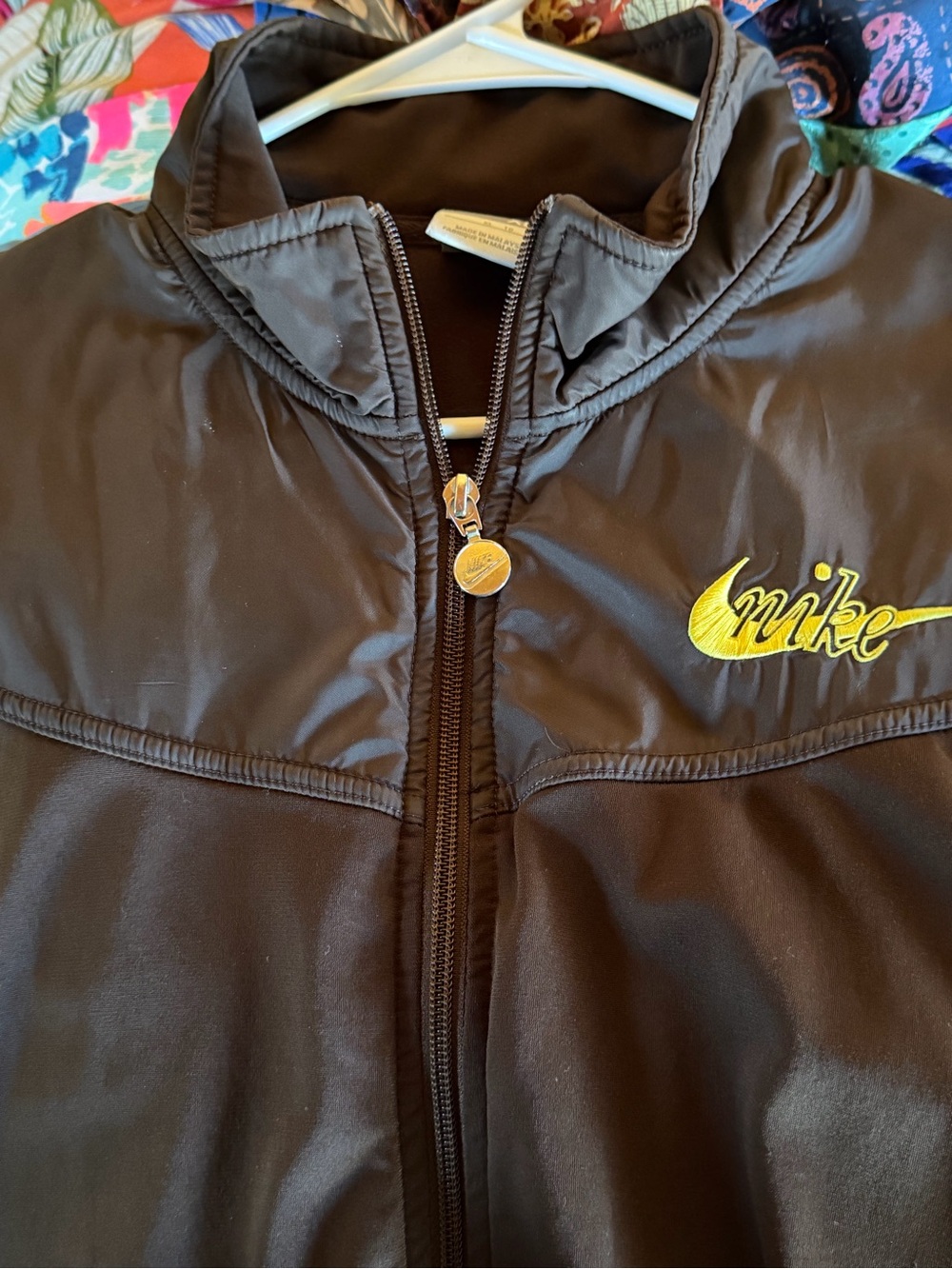 Women’s Nike Brown Track Jacket with Yellow Logo Size XL